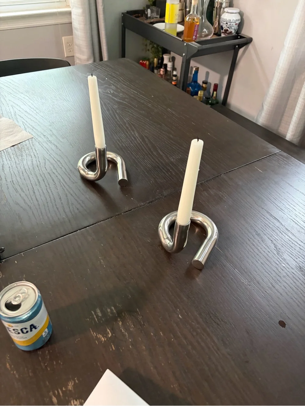 Modern Silver Loop Candle Holder with White Taper Candle